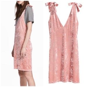 Blush velvet shoulder tie tank dress